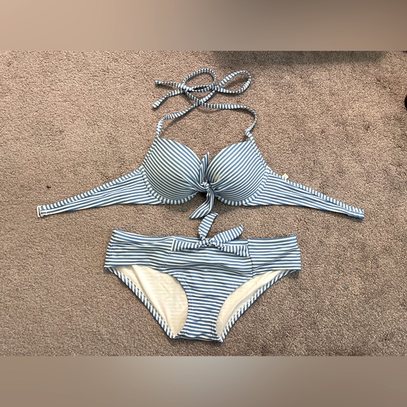 AERIE Blue & White Striped Bikini - Picture 2 of 4